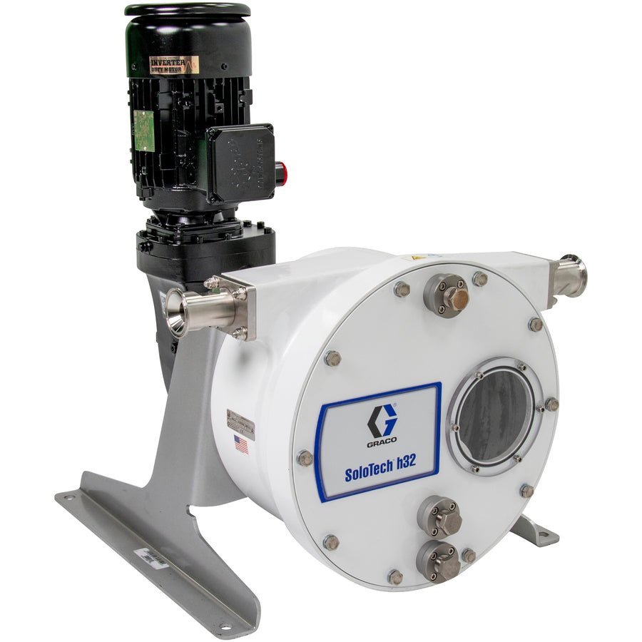 Graco SoloTech™ h32 Peristaltic Pump, 3 hp AC motor with high-speed gear reducer, 3-18 gpm, FDA Nitrile Hose, SST Sanitary Clamp Barb (19D081)