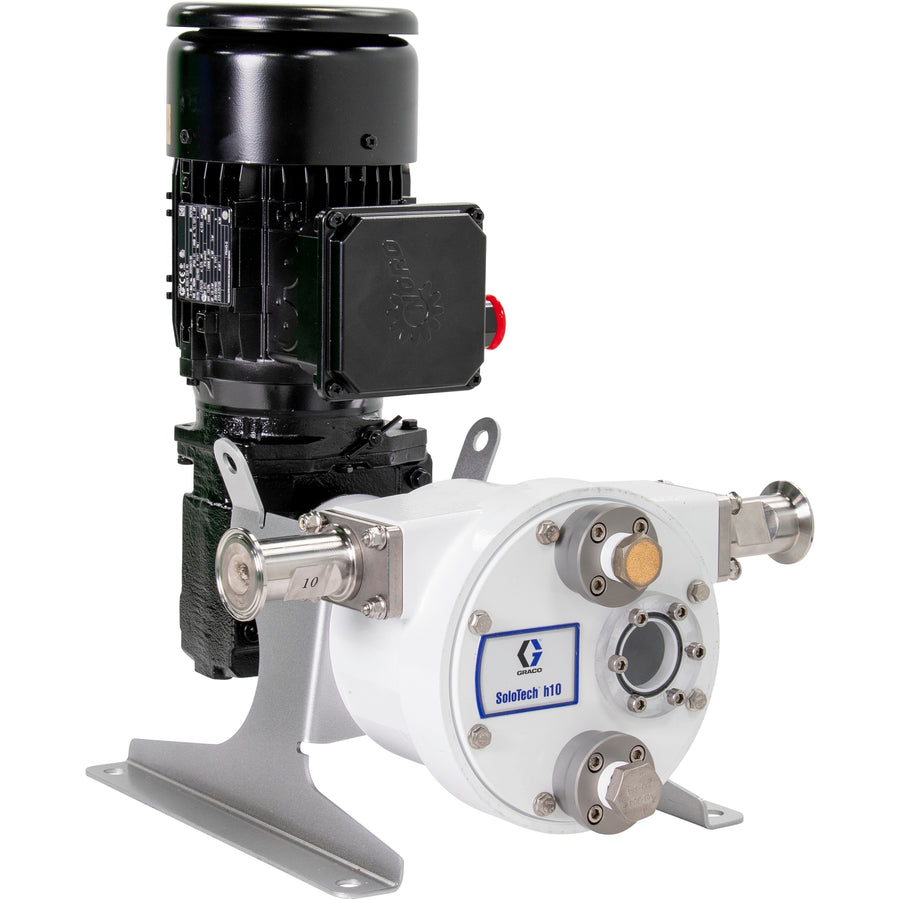 Graco SoloTech™ h16 Peristaltic Pump, 1 hp AC motor with high-speed gear reducer, .11-.67 gpm, FDA Nitrile Hose, SST Sanitary Clamp Barb (19D154)